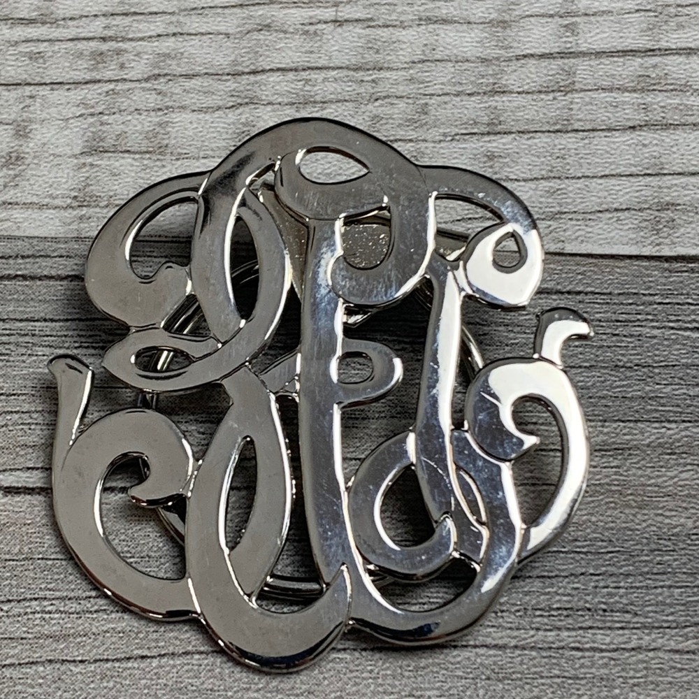 Silver Tone Monogram Script Scarf Ring Slide Round Vintage Style Accessory